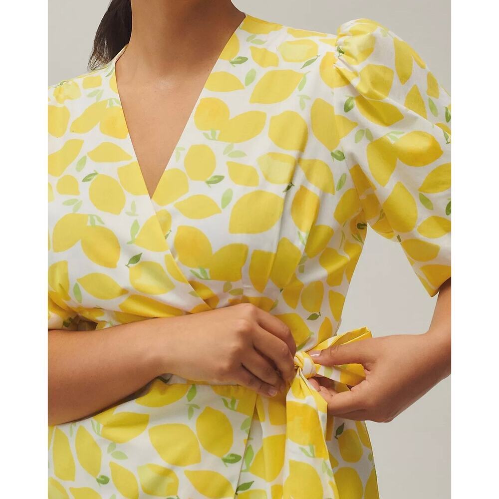 Anthropologie Hutch Tiered Wrap Midi Dress Lemon Yellow Size Medium - Picture 4 of 13